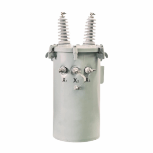 Single phase pole mounted distribution transformer for utility power networks