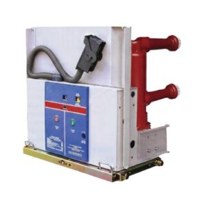 VS1-24 24kV withdrawable vacuum circuit breaker with red embedded poles and blue control panel.