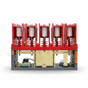 CKG3-12 series 12kV 5-pole high voltage AC vacuum contactor with red insulation frames.