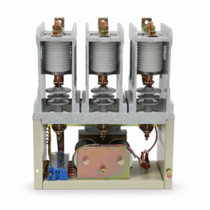 CKG3-7.2kV series 3-pole high voltage AC vacuum contactor with white ceramic insulation poles.