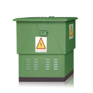 DFW10-12 outdoor 12kV high-voltage cable branch box with green weather-resistant enclosure and danger signs.
