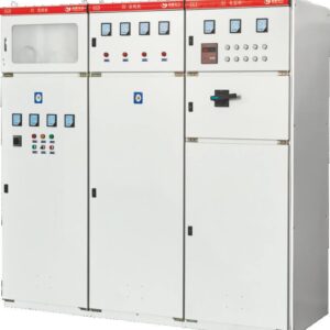 GGD series low voltage fixed-type distribution switchgear with incoming, feeder, and capacitor cabinets.