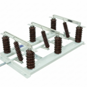 GW1 outdoor AC high voltage three-phase isolation switch with brown ceramic insulating posts.