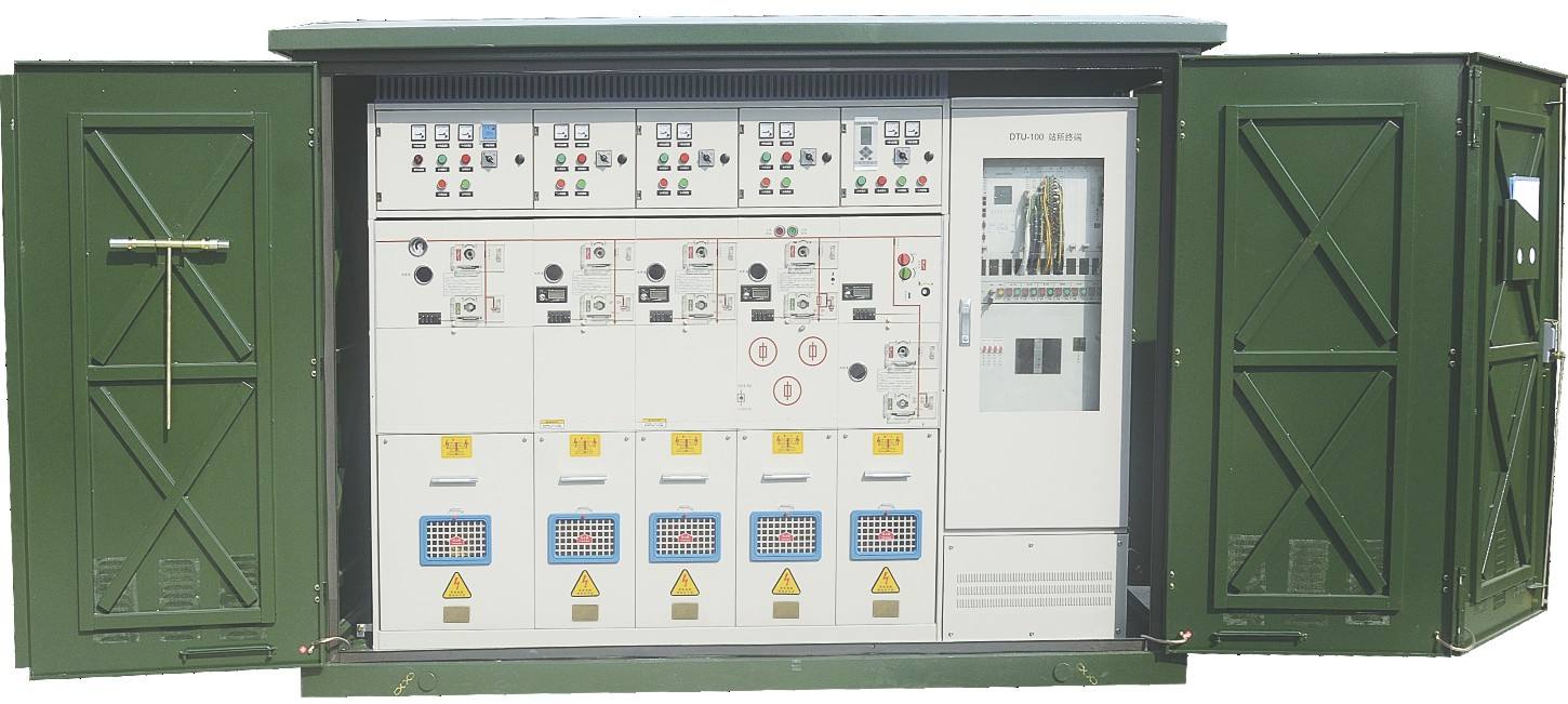 YB series 12kV outdoor prefabricated substation and compact transformer station with green enclosure.